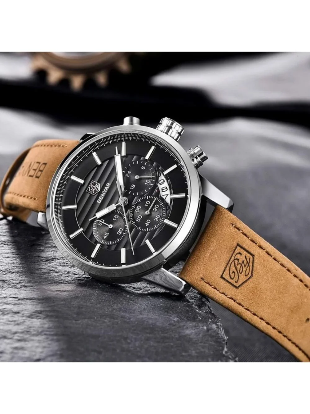 Men's Brown Black Analog Quartz Chronograph Waterproof Fashion Wrist Watch
